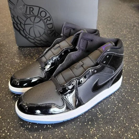 Nike Jordan 1 Mid Space Jam Black Sneakers DV1337-004 GS Size 6Y/Women's 7.5 - Picture 2 of 8